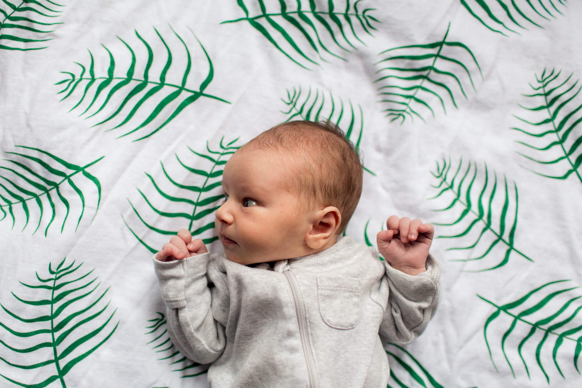 green tropical print baby blanket | hawaii family oahu newborn kailua photography elle rose photo in home lifestyle session with baby in stylish house