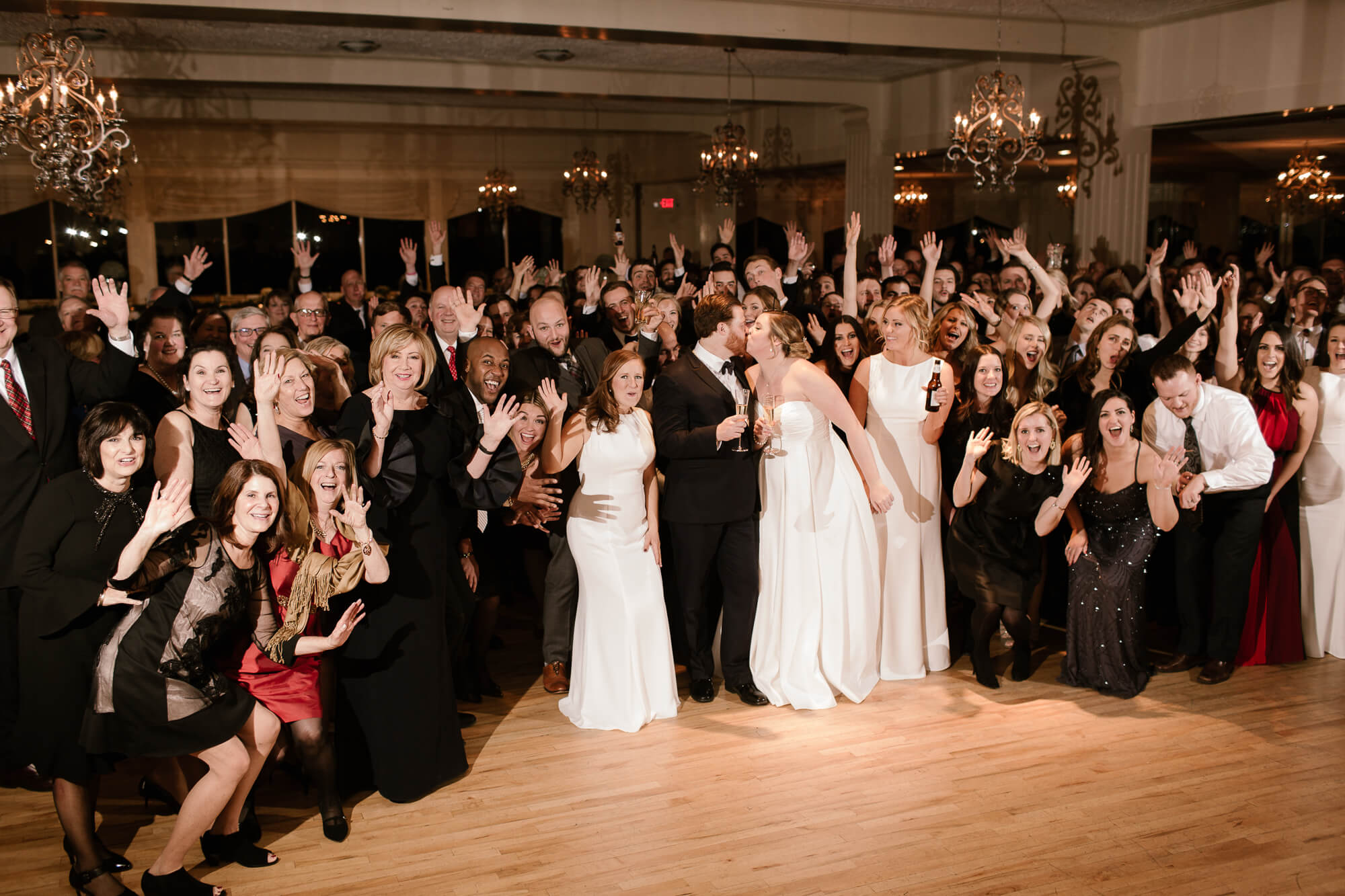 a group of people posing for a photo. best Chicago wedding photography