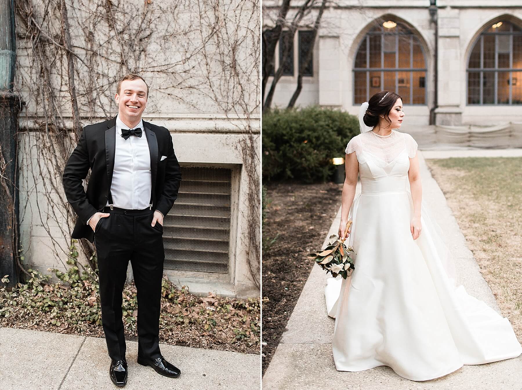 groom and bride side by side | elegant glamorous black tie daytime wedding photography | oahu hawaii wedding photographer elle rose photo | destination winter wedding in chicago illinois