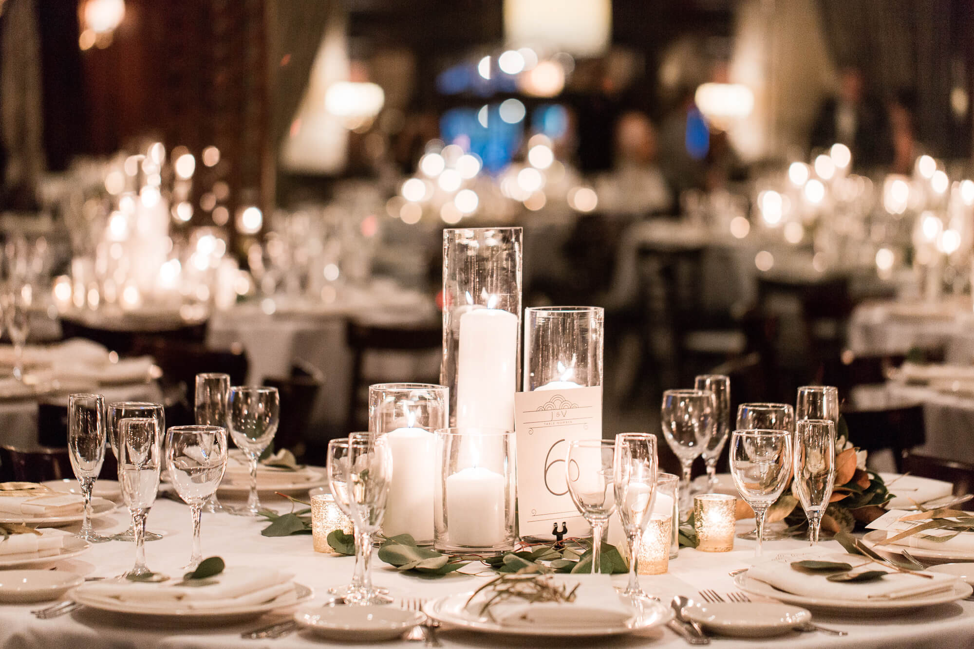 candle votives place setting reception details | romantic elegant city wedding photography elle rose | oahu hawaii wedding photographer| destination black tie winter wedding in chicago illinois