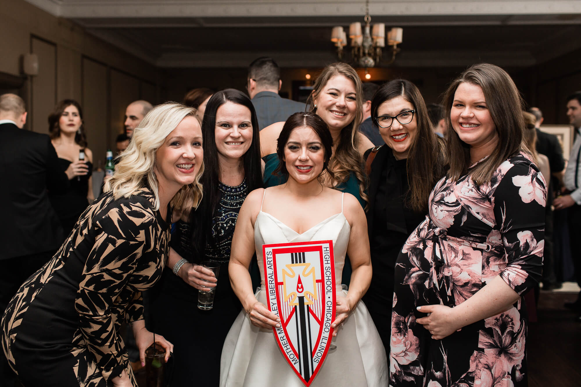 bride and her high school friends | romantic elegant city wedding photography elle rose | oahu hawaii wedding photographer| destination black tie winter wedding in chicago illinois