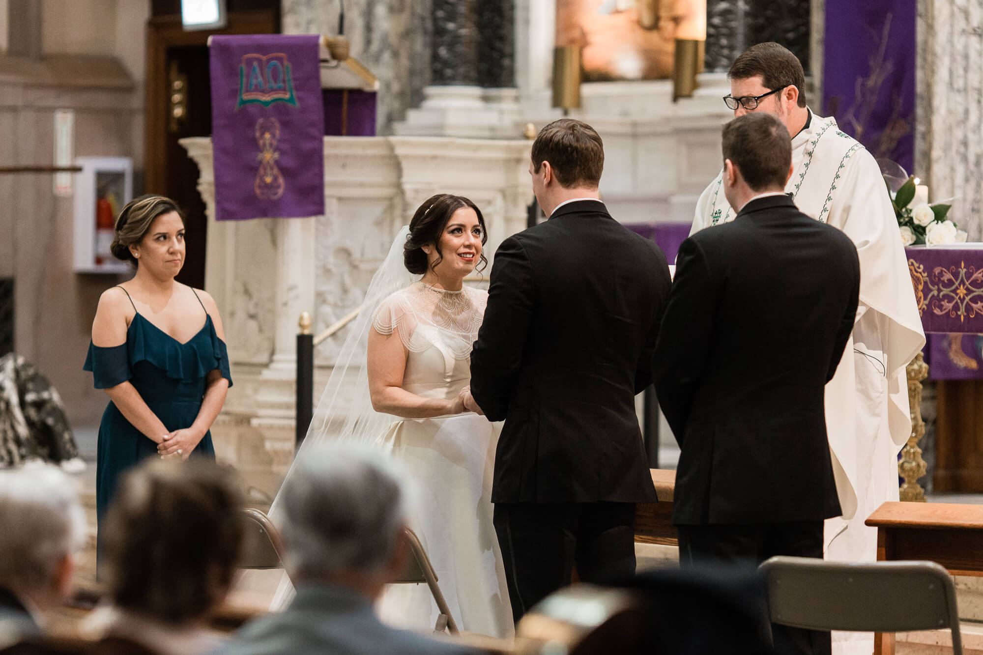 bride looking at groom on wedding day | hawaii black tie wedding oahu family photography elle rose photo | glamorous destination winter wedding at thompson chicago 