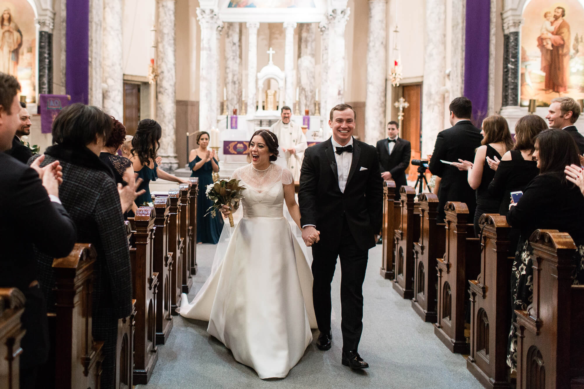 walking back down the aisle | hawaii black tie wedding oahu family photography elle rose photo | glamorous destination winter wedding at thompson chicago 