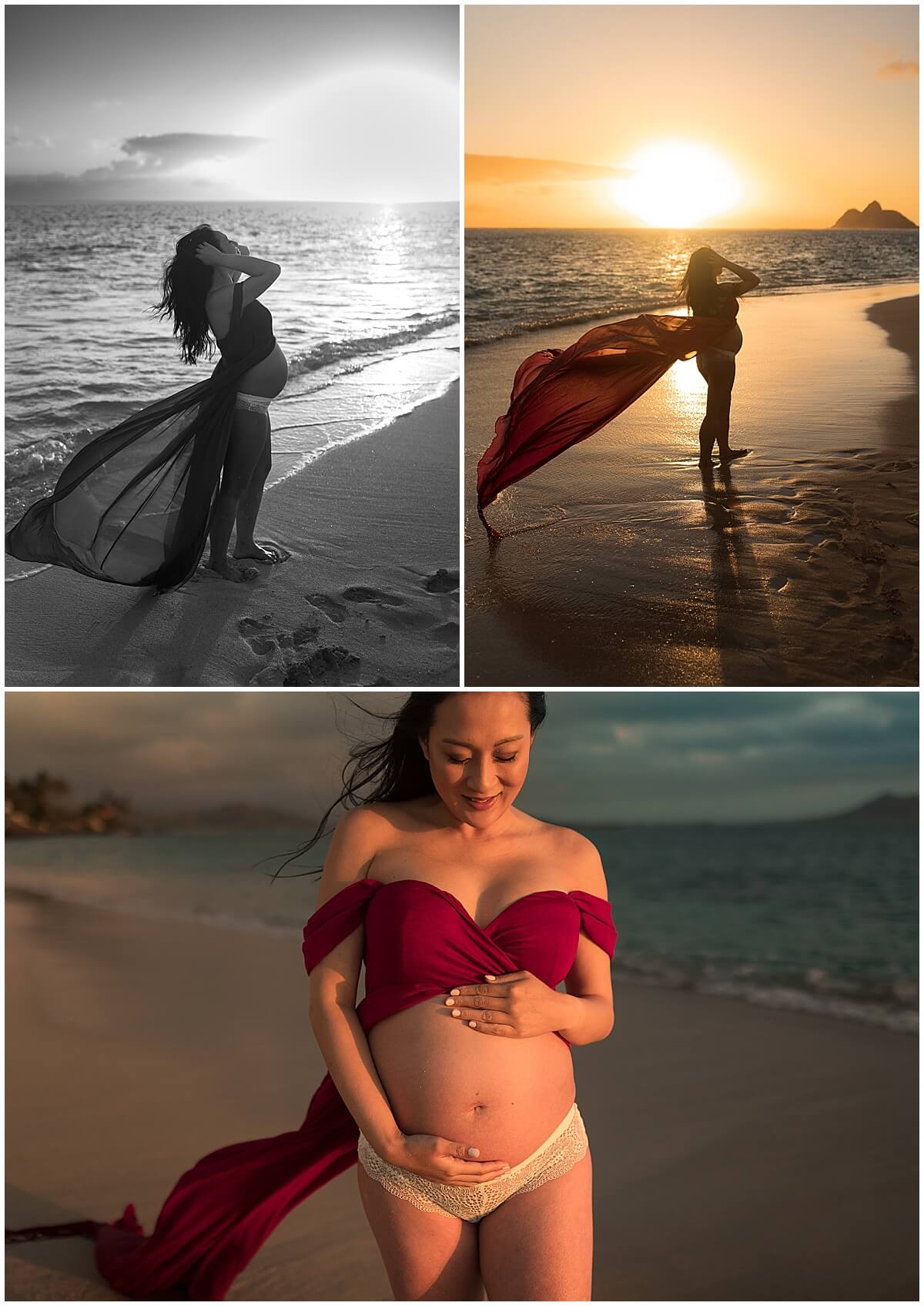 maternity portraits in long dress standing on the beach during Elle rose photo session 