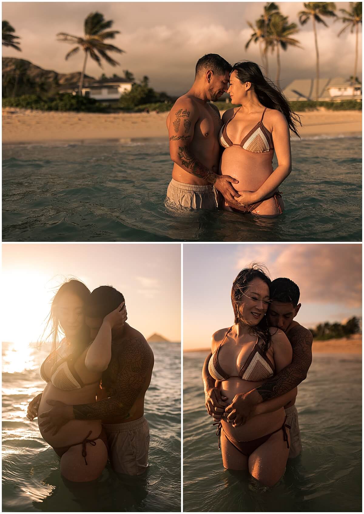 maternity session at sunrise with parents in swim suits by Elle Rose photo