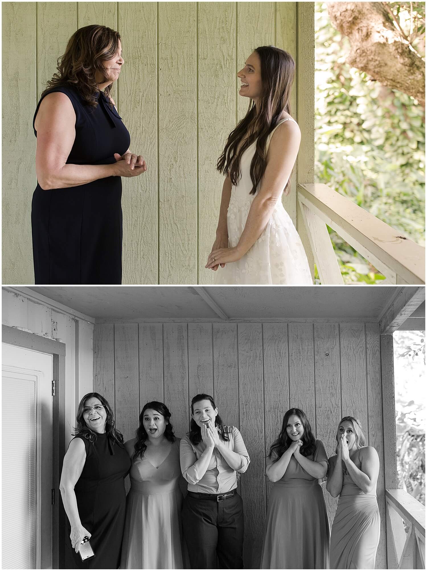 bride does first look with mother and bridesmaids by Elle rose photo