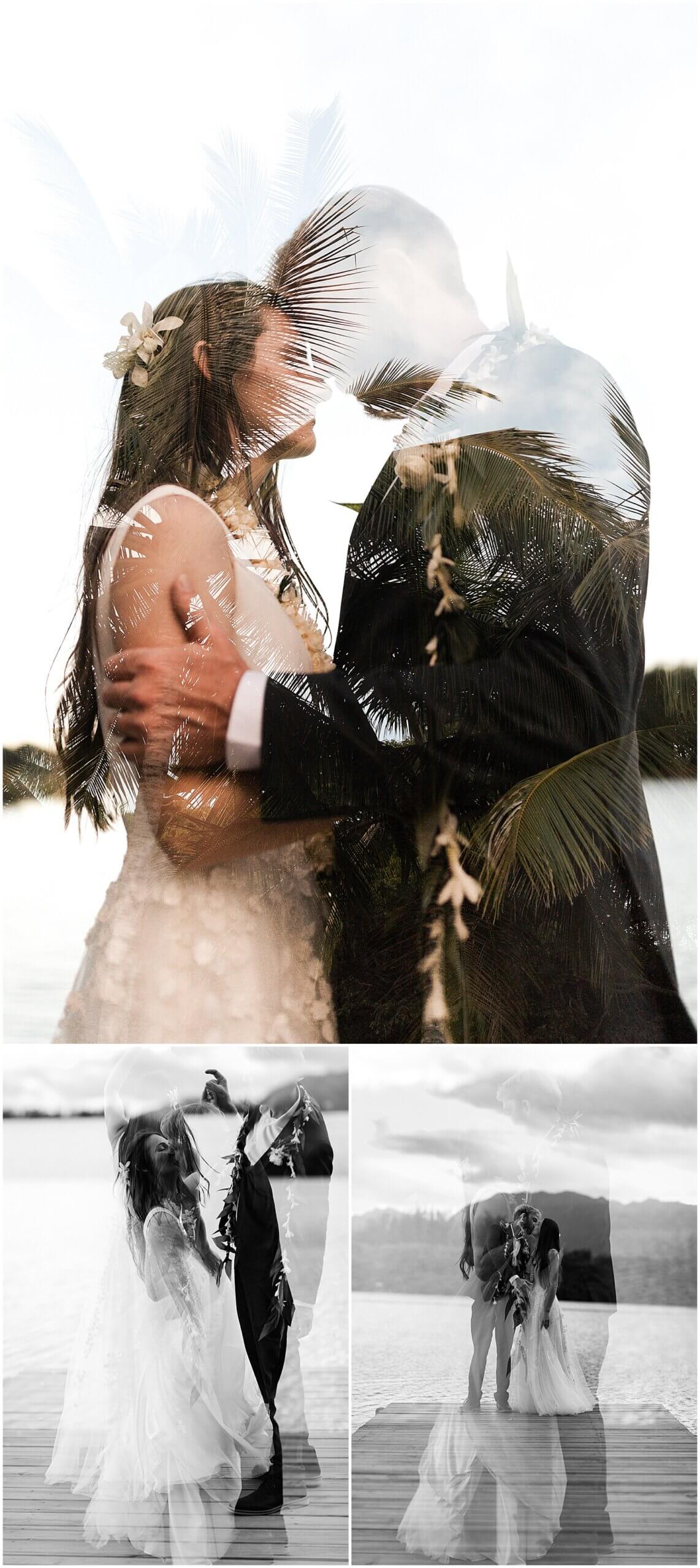 creative double exposure wedding photography of bride and groom by Elle rose photo