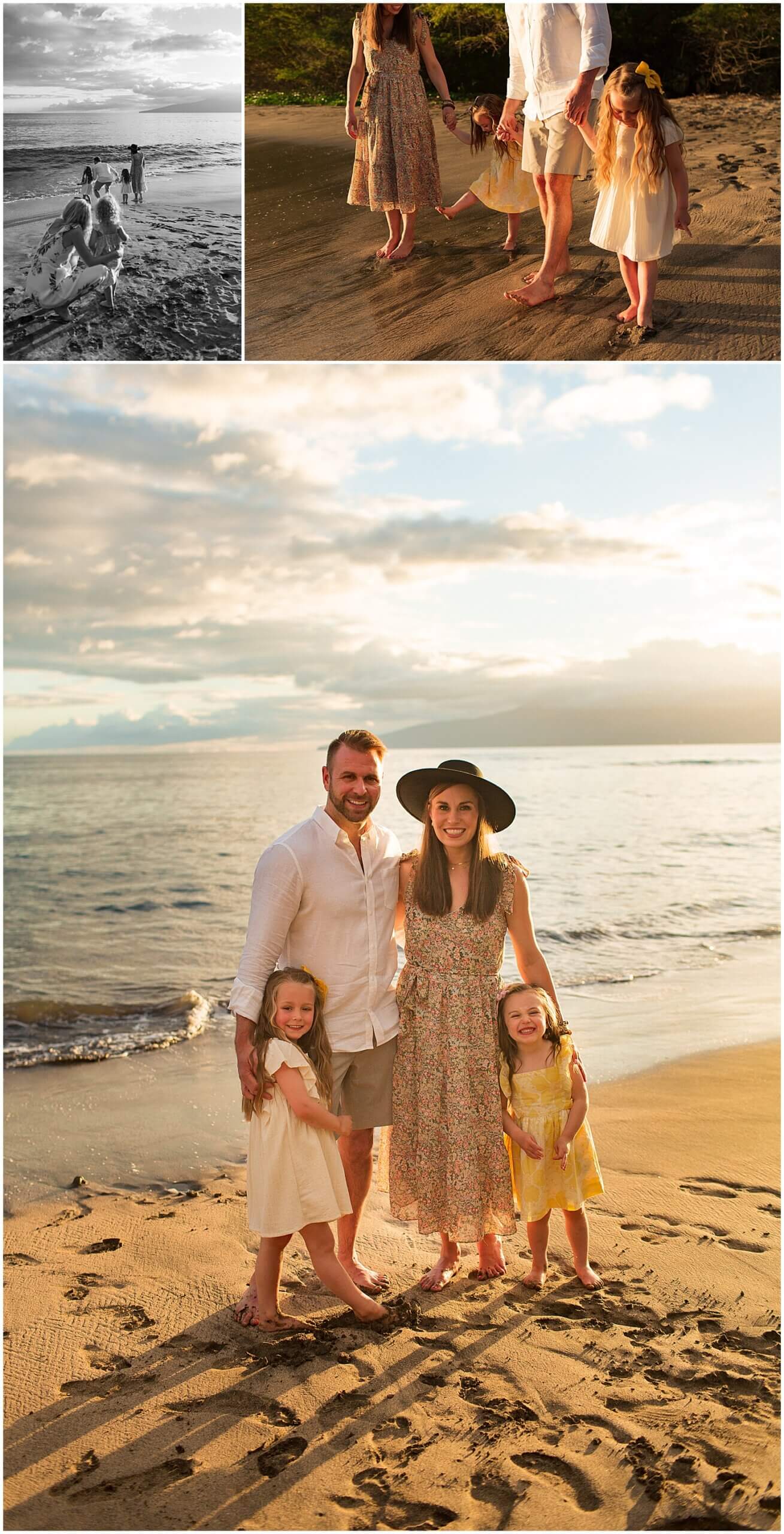Hawaiian family running on the beach on sunset during maui family session 