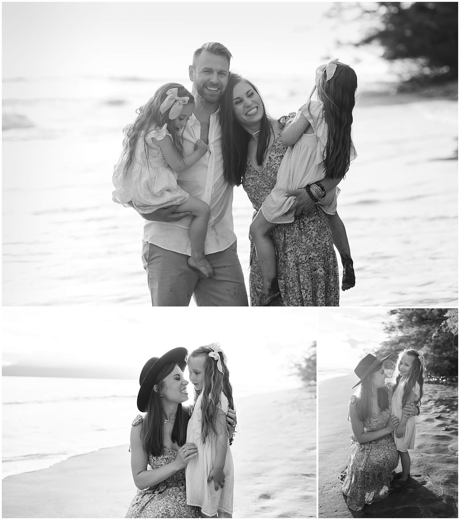 black and white family photo session with Hawaiian lifestyle photographer 