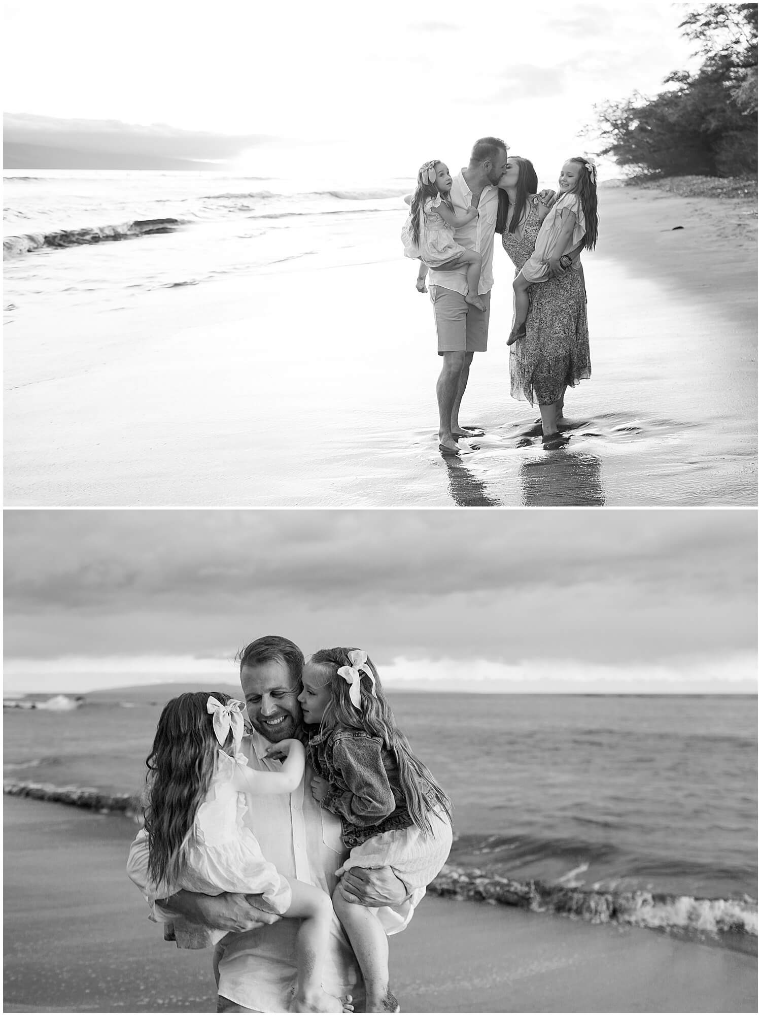 black and white father daughter photography in maui with Hawaii lifestyle photographer 
