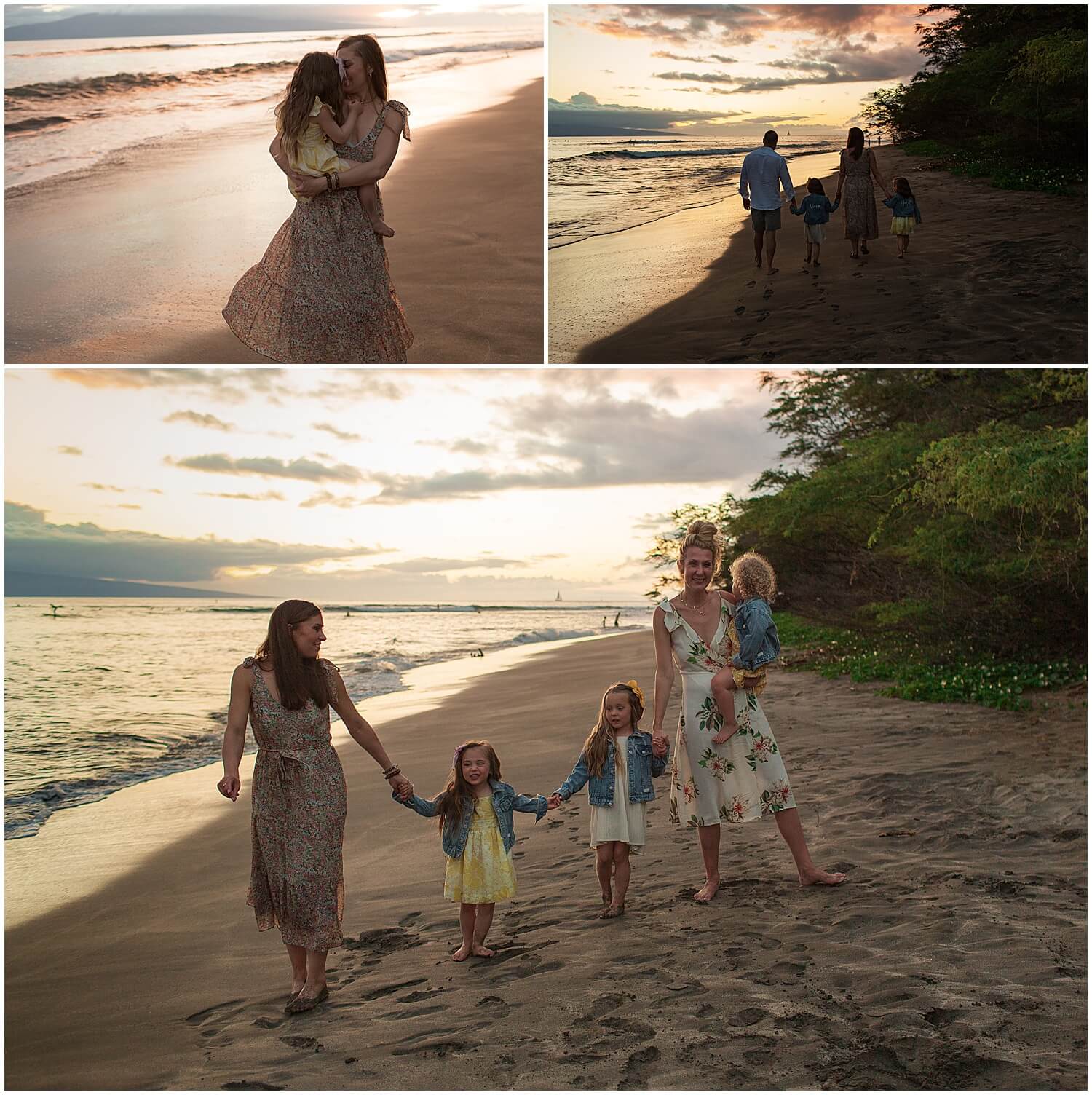 women and daughters in dresses by the Hawaiian coast water by Elle rose photo