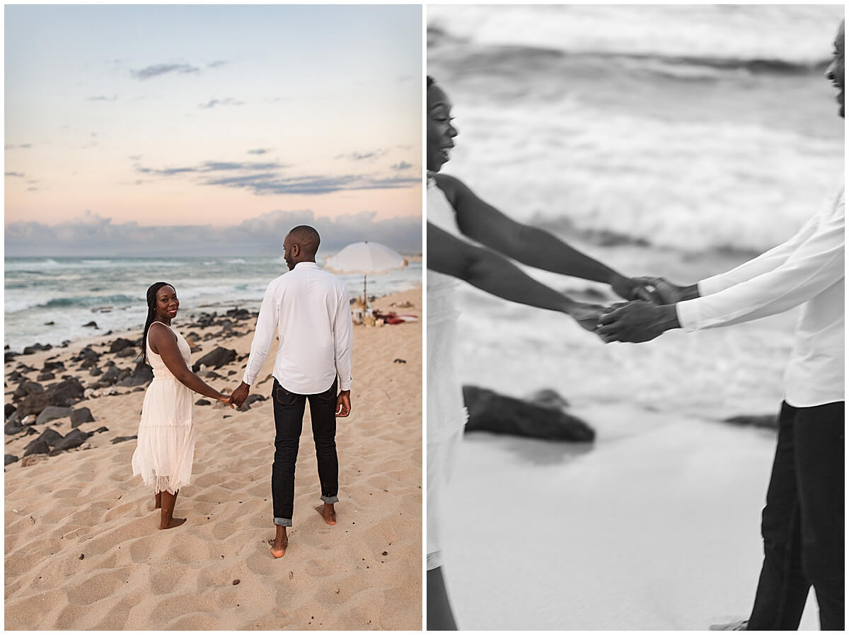 newly engaged couple dancing on the beach by Elle rose photo