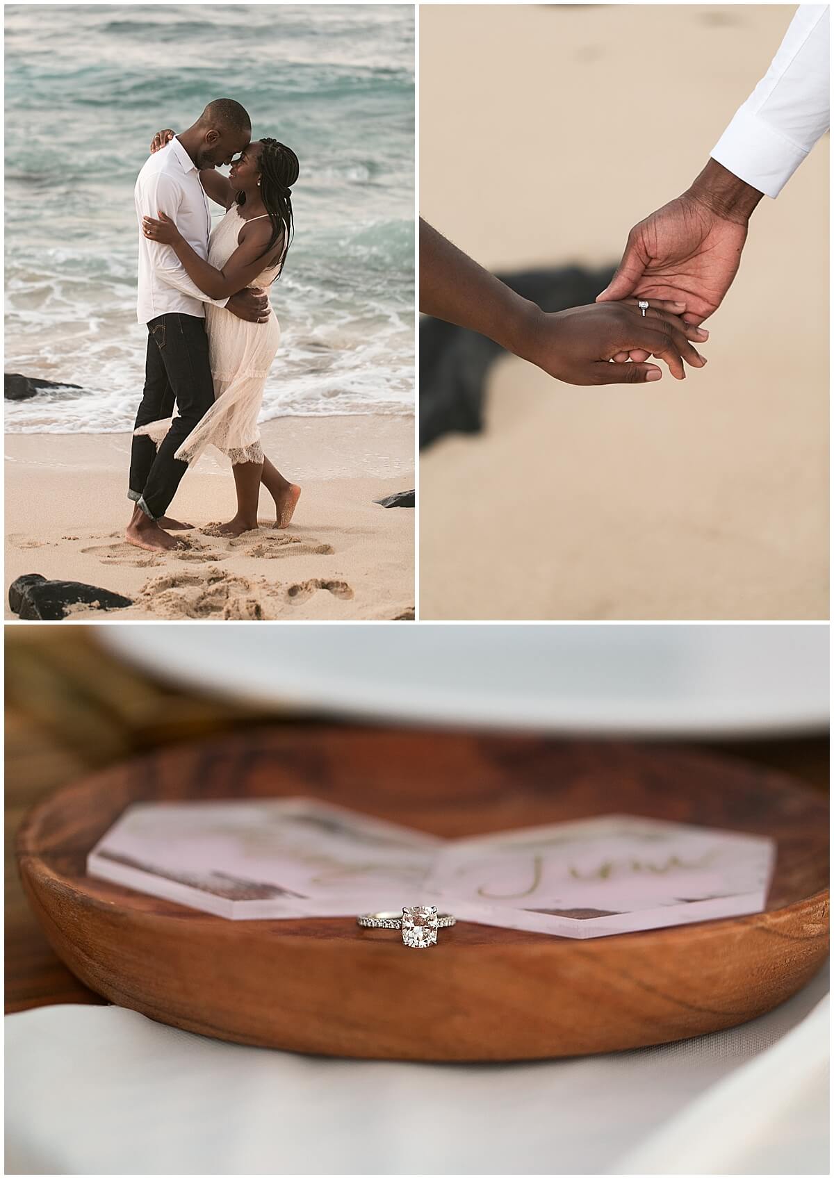 detail photo of newly engaged couple ring by north shore couples photographer 