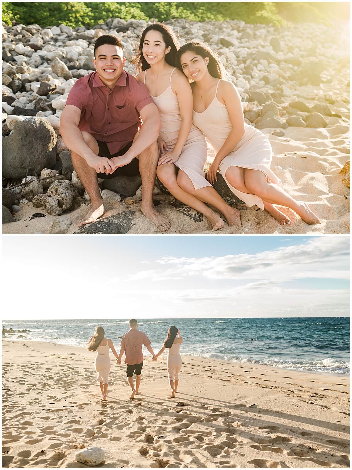 three kids hold hands and walk away from photographer for north shore lifestyle session 