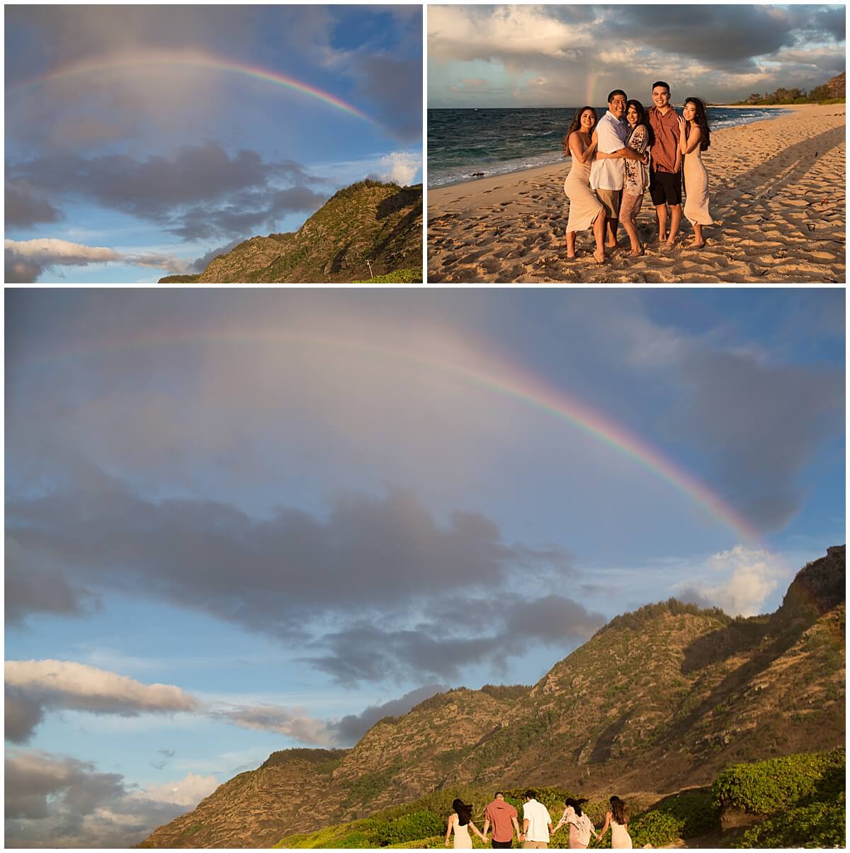rainbow over the mountains at sunset with family of five by Elle rose photo