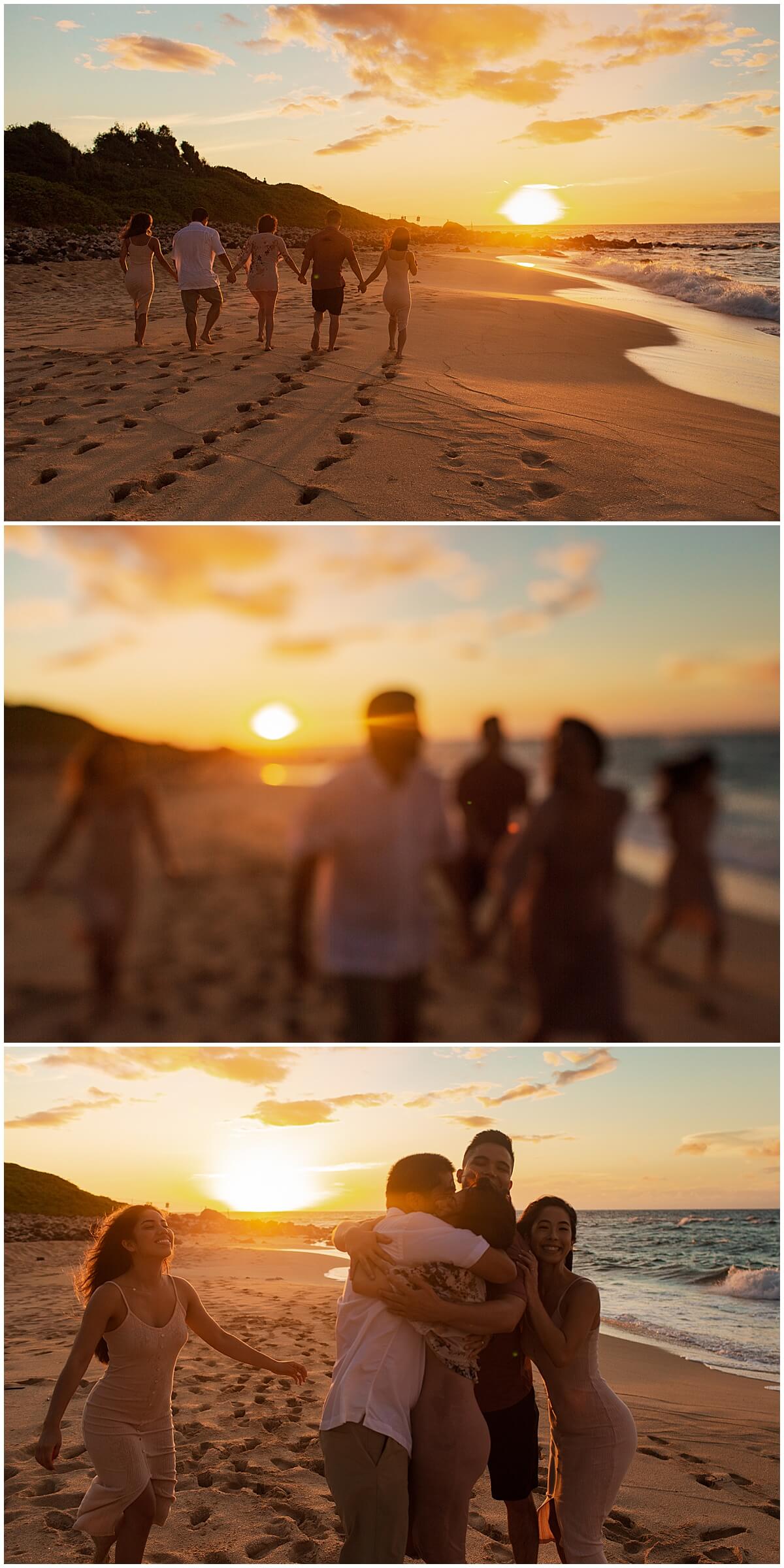 family of five holding hands walking away at sunset from camera by Elle rose photo