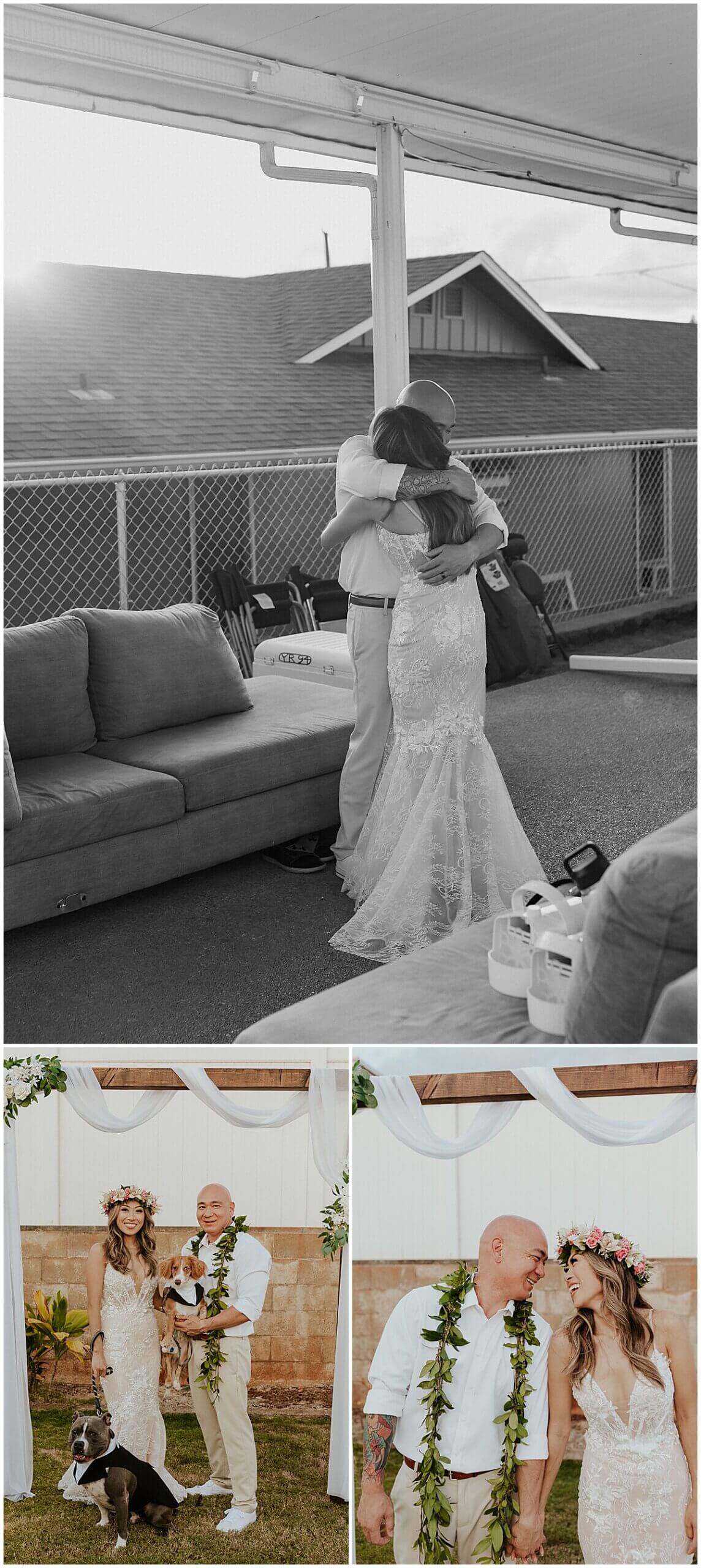 couple hugs by oahu wedding photographer 