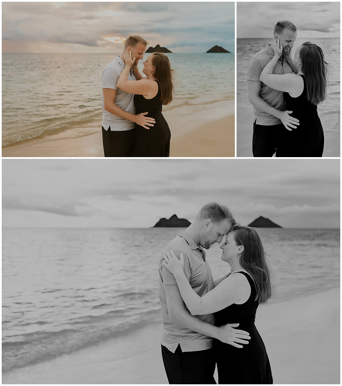 man holding woman on the beach for oahu couples photographer 