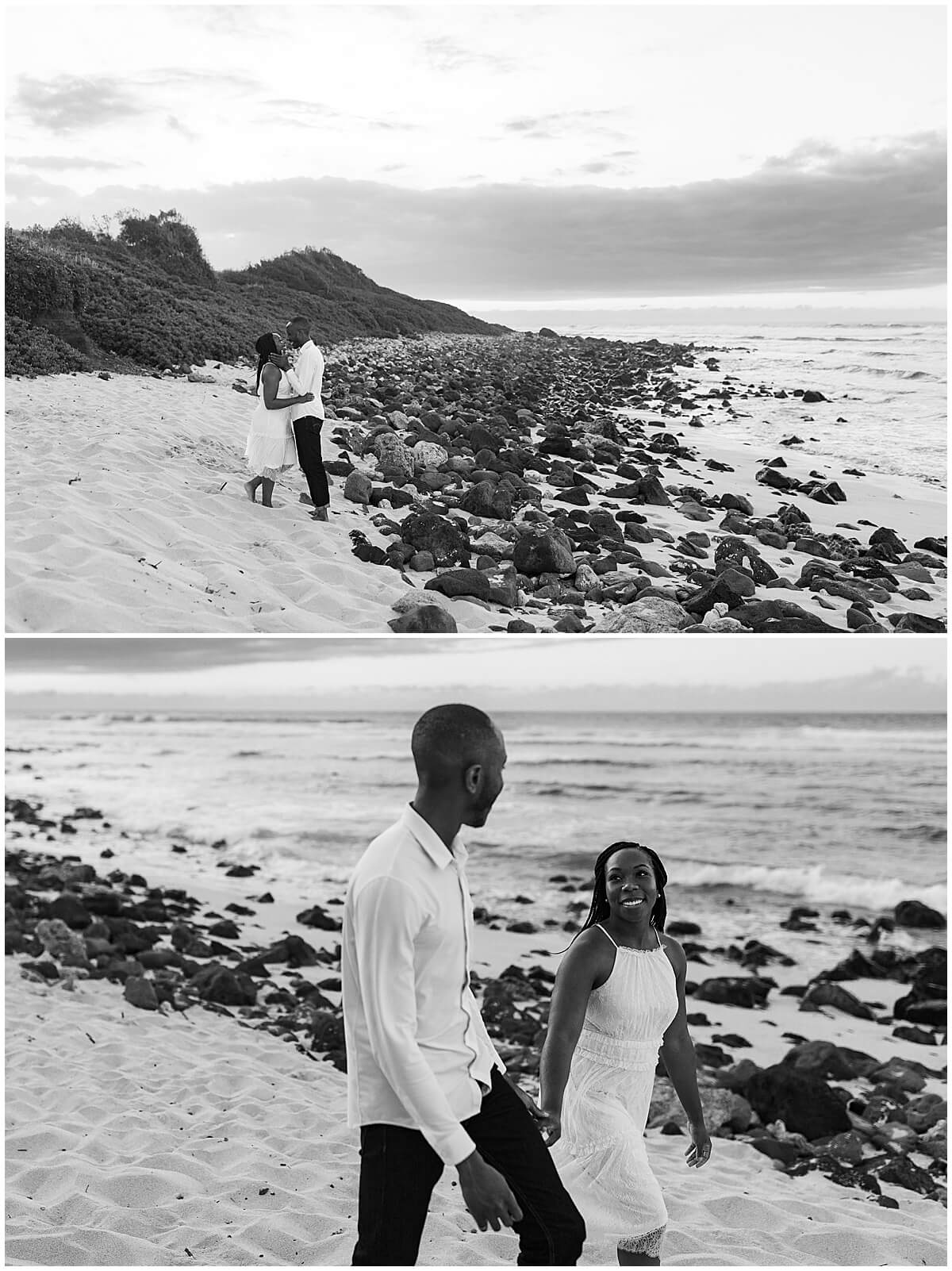 man and woman walking hand in hand at sunrise after proposal by Elle rose photo