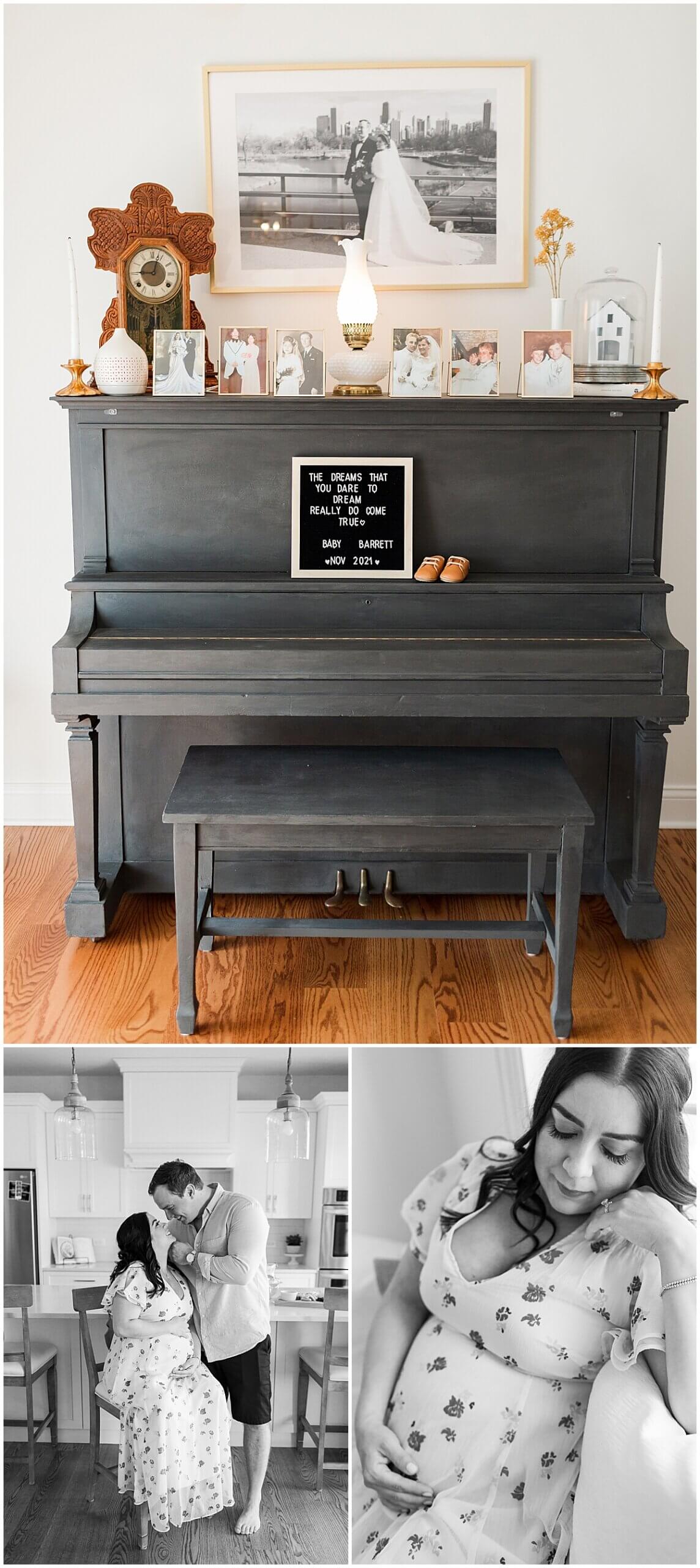 baby sign sitting on piano in family home by oahu maternity photographer 