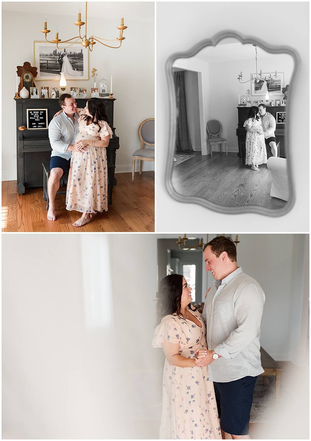 new mom and dad sitting on piano bench holding pregnant belly by Elle rose photo
